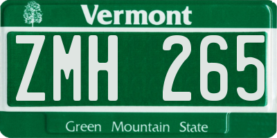 VT license plate ZMH265
