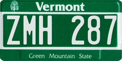 VT license plate ZMH287