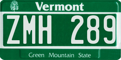 VT license plate ZMH289