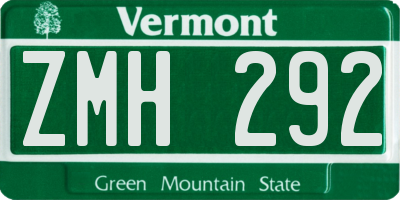 VT license plate ZMH292
