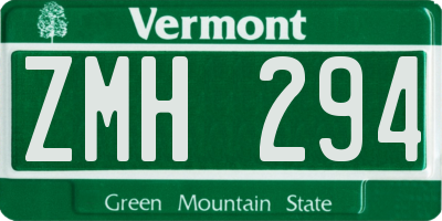 VT license plate ZMH294