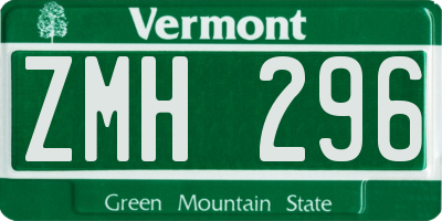 VT license plate ZMH296