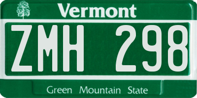 VT license plate ZMH298