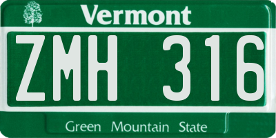 VT license plate ZMH316