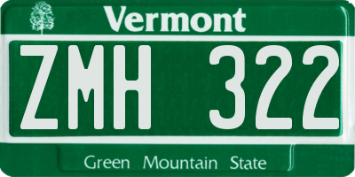 VT license plate ZMH322