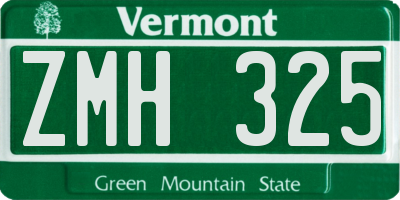 VT license plate ZMH325