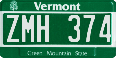 VT license plate ZMH374