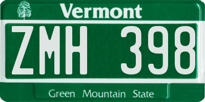 VT license plate ZMH398