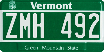 VT license plate ZMH492