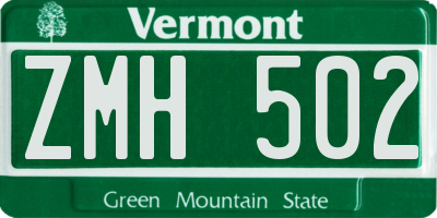 VT license plate ZMH502