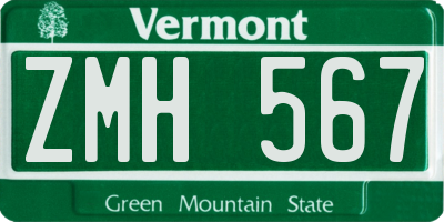 VT license plate ZMH567