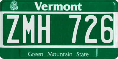 VT license plate ZMH726