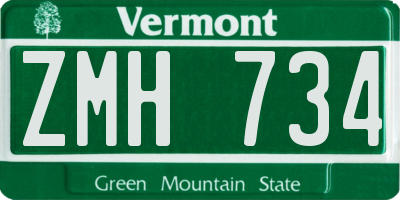 VT license plate ZMH734