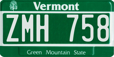 VT license plate ZMH758