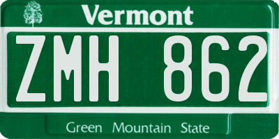 VT license plate ZMH862