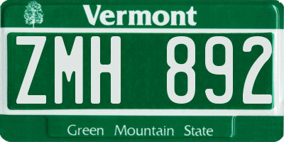 VT license plate ZMH892