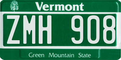 VT license plate ZMH908