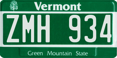 VT license plate ZMH934