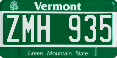 VT license plate ZMH935