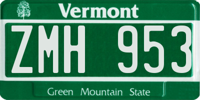 VT license plate ZMH953