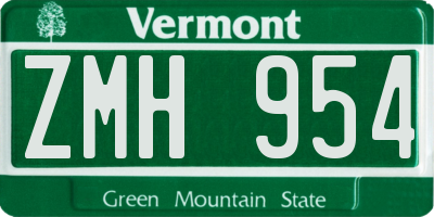 VT license plate ZMH954