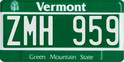 VT license plate ZMH959