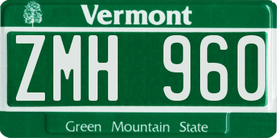 VT license plate ZMH960