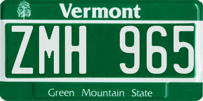 VT license plate ZMH965