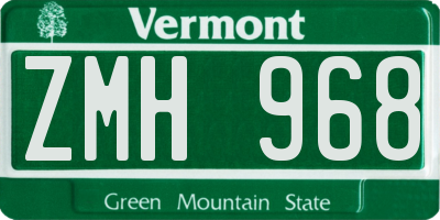 VT license plate ZMH968