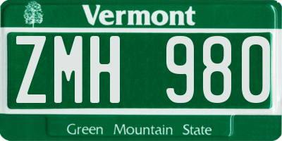VT license plate ZMH980