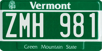VT license plate ZMH981