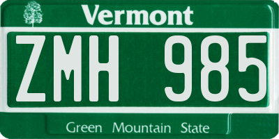 VT license plate ZMH985