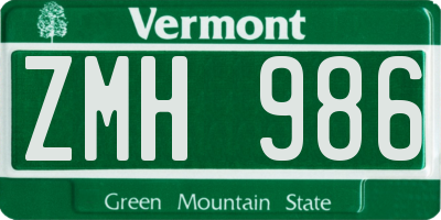VT license plate ZMH986
