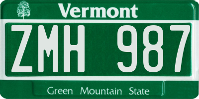 VT license plate ZMH987