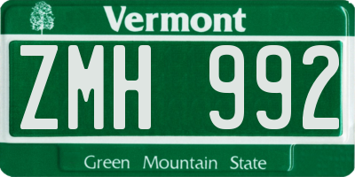 VT license plate ZMH992