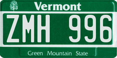 VT license plate ZMH996