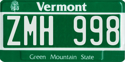 VT license plate ZMH998