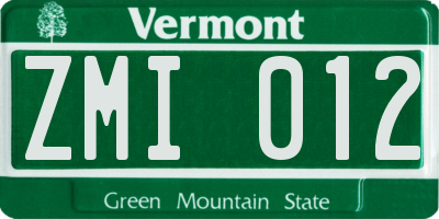 VT license plate ZMI012