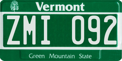 VT license plate ZMI092
