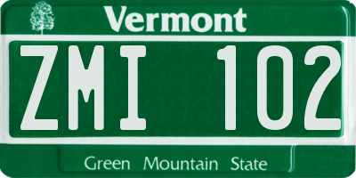VT license plate ZMI102