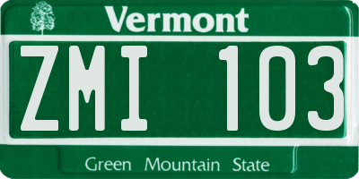 VT license plate ZMI103