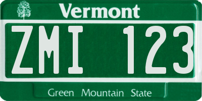 VT license plate ZMI123