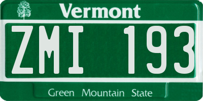 VT license plate ZMI193