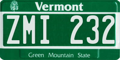 VT license plate ZMI232