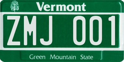 VT license plate ZMJ001