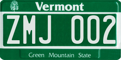 VT license plate ZMJ002