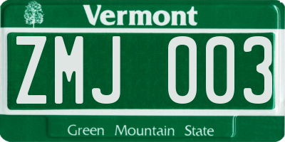 VT license plate ZMJ003