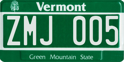 VT license plate ZMJ005
