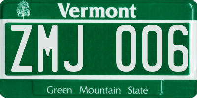 VT license plate ZMJ006