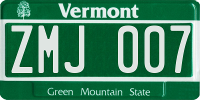 VT license plate ZMJ007